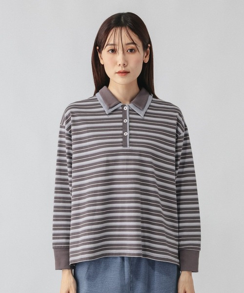 GLOBAL WORK（グローバルワーク）の「ダブル襟マルチボーダーポロ/1042903（Tシャツ/カットソー・レディース・レッド系3/グレー系9/グレー系5・MEDIUM/LARGE）」の16枚目の写真