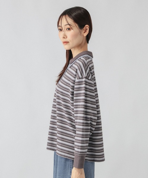 GLOBAL WORK（グローバルワーク）の「ダブル襟マルチボーダーポロ/1042903（Tシャツ/カットソー・レディース・レッド系3/グレー系9/グレー系5・MEDIUM/LARGE）」の17枚目の写真