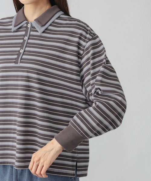 GLOBAL WORK（グローバルワーク）の「ダブル襟マルチボーダーポロ/1042903（Tシャツ/カットソー・レディース・レッド系3/グレー系9/グレー系5・MEDIUM/LARGE）」の21枚目の写真