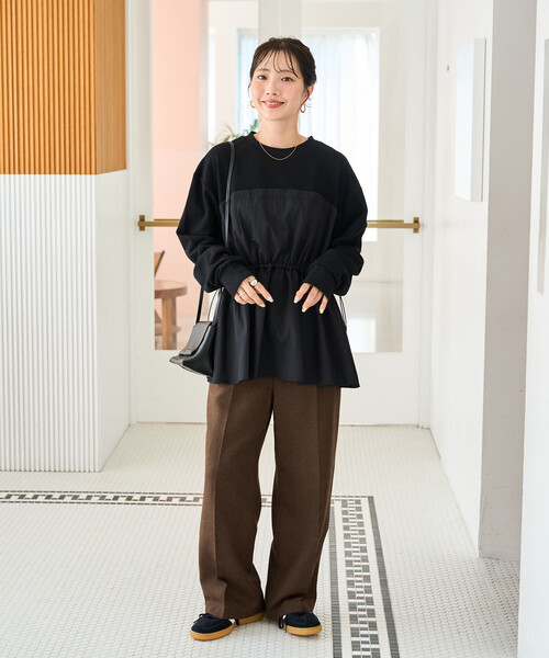 FREAK'S STORE(フリークスストア)の「限定展開 布帛 ドッキング ドローコード 裏毛 プルオーバー(スウェット・レディース・ナチュラル/グレー/ネイビー/ブラック・フリ-)」の5枚目の写真