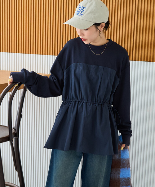 FREAK'S STORE(フリークスストア)の「限定展開 布帛 ドッキング ドローコード 裏毛 プルオーバー(スウェット・レディース・ナチュラル/グレー/ネイビー/ブラック・フリ-)」の17枚目の写真
