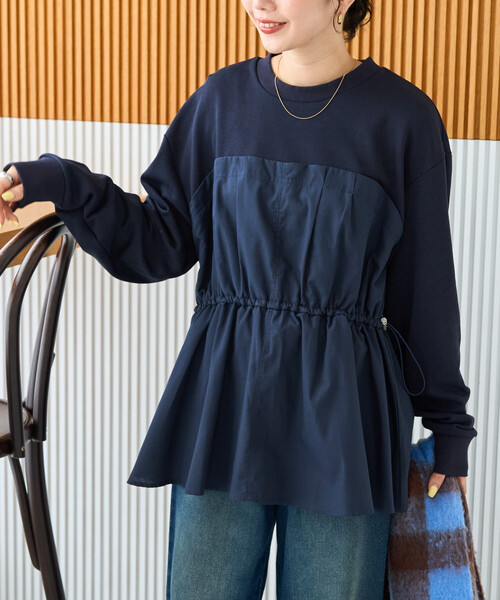 FREAK'S STORE(フリークスストア)の「限定展開 布帛 ドッキング ドローコード 裏毛 プルオーバー(スウェット・レディース・ナチュラル/グレー/ネイビー/ブラック・フリ-)」の18枚目の写真