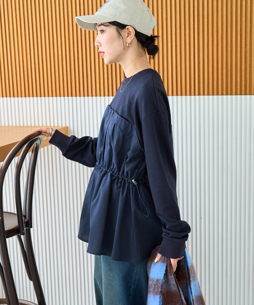 FREAK'S STORE(フリークスストア)の「限定展開 布帛 ドッキング ドローコード 裏毛 プルオーバー(スウェット・レディース・ナチュラル/グレー/ネイビー/ブラック・フリ-)」の19枚目の写真