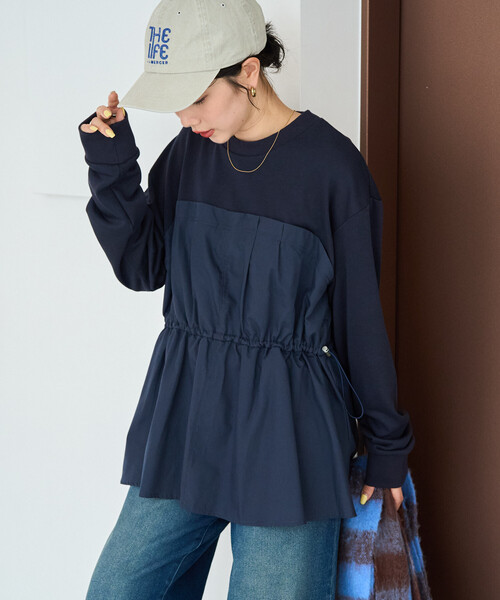 FREAK'S STORE(フリークスストア)の「限定展開 布帛 ドッキング ドローコード 裏毛 プルオーバー(スウェット・レディース・ナチュラル/グレー/ネイビー/ブラック・フリ-)」の21枚目の写真