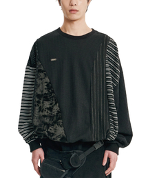 Mixed Fabric Panel Sweatshirt [BLACK]