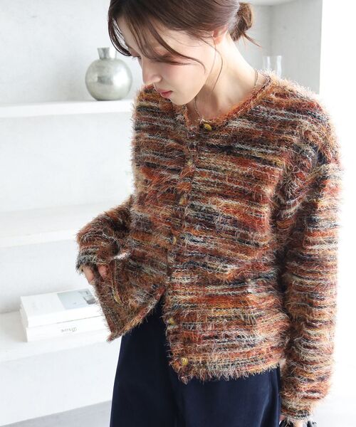 le.coeur blanc(ルクールブラン)の「《WEB限定》ファンシーヤーンクルーネックカーディガン(カーディガン/ボレロ・レディース・ブルー/ブラウン・38)」の3枚目の写真