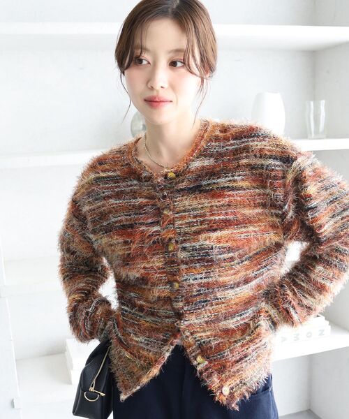 le.coeur blanc(ルクールブラン)の「《WEB限定》ファンシーヤーンクルーネックカーディガン(カーディガン/ボレロ・レディース・ブルー/ブラウン・38)」の6枚目の写真