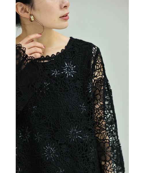 cawaii(カワイイ)の「煌めく花雫レースカットソートップス(Tシャツ/カットソー・レディース・ブラック/アイボリー・FREE)」の15枚目の写真
