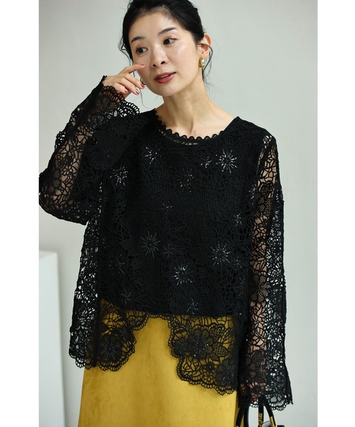 cawaii(カワイイ)の「煌めく花雫レースカットソートップス(Tシャツ/カットソー・レディース・ブラック/アイボリー・FREE)」の16枚目の写真