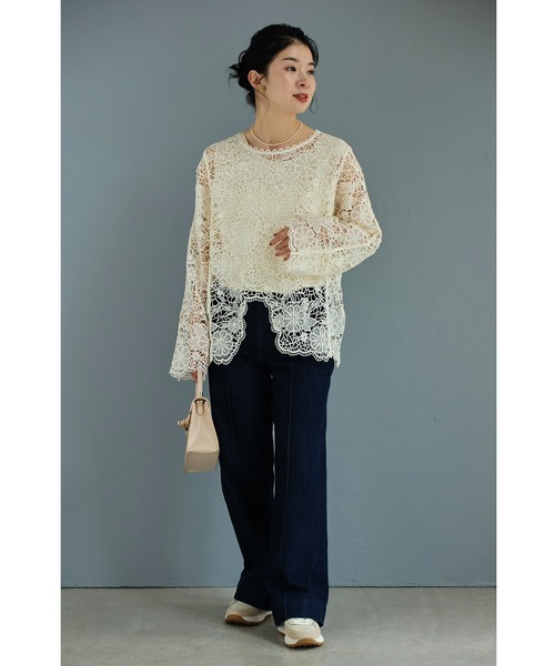 cawaii(カワイイ)の「煌めく花雫レースカットソートップス(Tシャツ/カットソー・レディース・ブラック/アイボリー・FREE)」の8枚目の写真
