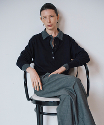 WOOL SILK BUTTON COLLAR KNIT_BLACK