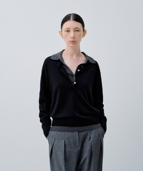 NOTIA(ノティア)の「WOOL SILK BUTTON COLLAR KNIT_BLACK(ニット/セーター・レディース・その他・SMALL/MEDIUM)」の2枚目の写真