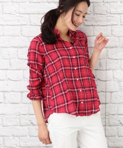 LEPSIM（レプシィム）の「C/Tシャーリングチェックシャツ 710185（シャツ/ブラウス・レディース・ブルー系その他/ホワイト系その他/ベージュ系その他/レッド系その他・LARGE/MEDIUM）」の4枚目の写真