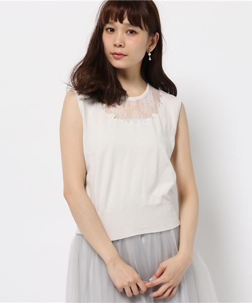 31 Sons de mode(トランテアン ソン ドゥ モード)の「ネックレースノースリーブプルオーバー(ニット/セーター・レディース・ブラック/ライトグレー/グリーン/オフホワイト・36)」の2枚目の写真