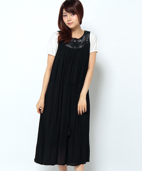 LBC（エルビーシー）の「レーヨンクレープレースワンピース         （ワンピース・レディース・オフホワイト/ブラック・MEDIUM/LARGE）」の2枚目の写真