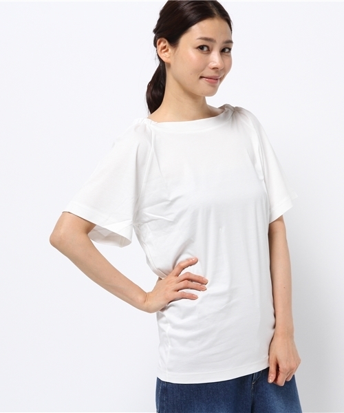 MOUSSY（マウジー）の「NECK GATHER POJ（Tシャツ/カットソー・レディース・ホワイト/インディゴブルー/ベージュ・FREE）」の2枚目の写真