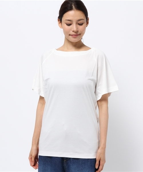 MOUSSY（マウジー）の「NECK GATHER POJ（Tシャツ/カットソー・レディース・ホワイト/インディゴブルー/ベージュ・FREE）」の4枚目の写真