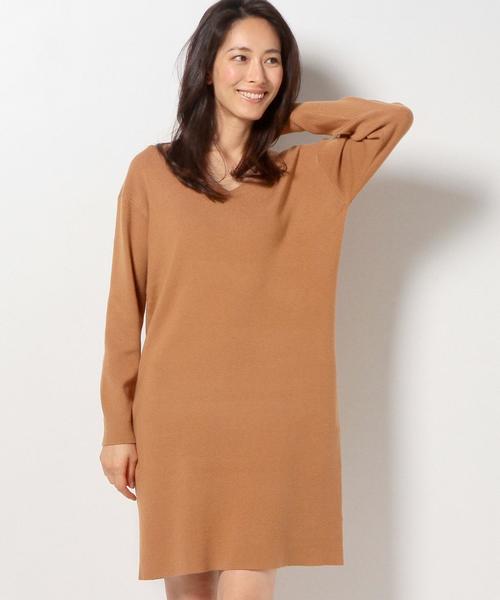 Jewel Changes(ジュエルチェンジズ)の「●JOC ソウバリ Vネック ドロップショルダー ワンピース(ワンピース・レディース・ブラウン/ネイビー/ベージュ・フリー)」の2枚目の写真