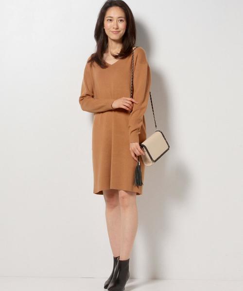 Jewel Changes(ジュエルチェンジズ)の「●JOC ソウバリ Vネック ドロップショルダー ワンピース(ワンピース・レディース・ブラウン/ネイビー/ベージュ・フリー)」の7枚目の写真