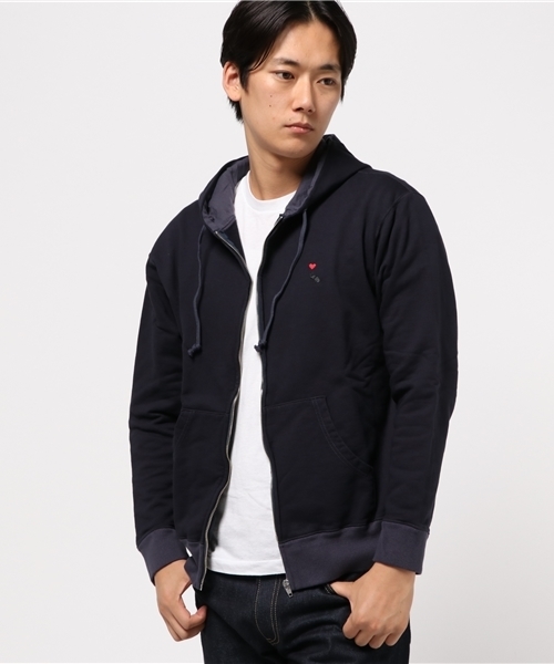 BOHEMIANS（ボヘミアンズ）の「BOHEMIANS/ボヘミアンズ　別注BEETLE EMB SWEAT ZIP PARKA（パーカー・メンズ・ホワイト/ネイビー・SMALL/MEDIUM/LARGE）」の2枚目の写真