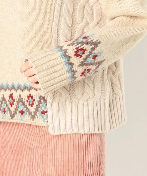 Another Edition（アナザーエディション）の「キュウシン柄×ケーブルニットプルオーバー/ AEBCｷｭｰｼﾝ×CABLE KNIT PO（ニット/セーター・レディース・ライトグレー/ベージュ・FREE）」の6枚目の写真