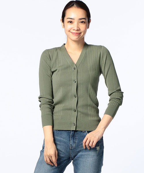 NOLLEY’S（ノーリーズ）の「【CanCam6月号掲載】ランダムリブVネックカーディガン（カーディガン/ボレロ・レディース・ネイビー/オリーブ/ホワイト/マルチ・36/38）」の3枚目の写真