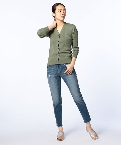 NOLLEY’S（ノーリーズ）の「【CanCam6月号掲載】ランダムリブVネックカーディガン（カーディガン/ボレロ・レディース・ネイビー/オリーブ/ホワイト/マルチ・36/38）」の15枚目の写真