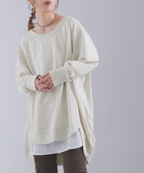 osharewalker（オシャレウォーカー）の「『スウェットデザインプルオーバー』（Tシャツ/カットソー・レディース・ネイビー/カーキ/グレー/ブルーグリーン/ブラック/オートミール/ボルドー/モカ・FREE）」の5枚目の写真