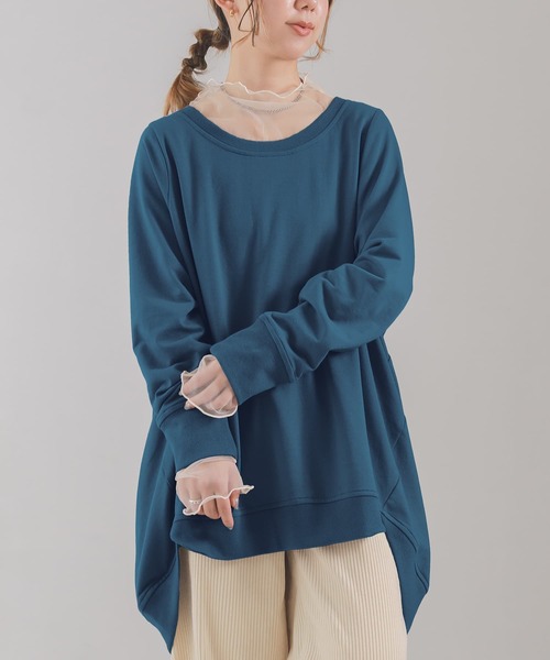 osharewalker（オシャレウォーカー）の「『スウェットデザインプルオーバー』（Tシャツ/カットソー・レディース・ネイビー/カーキ/グレー/ブルーグリーン/ブラック/オートミール/ボルドー/モカ・FREE）」の8枚目の写真