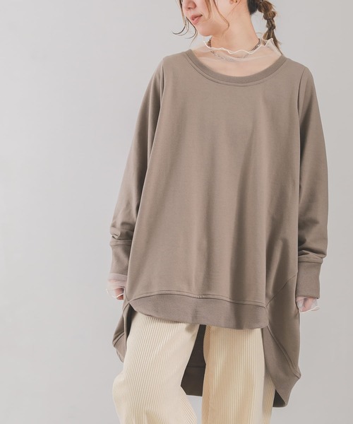 osharewalker（オシャレウォーカー）の「『スウェットデザインプルオーバー』（Tシャツ/カットソー・レディース・ネイビー/カーキ/グレー/ブルーグリーン/ブラック/オートミール/ボルドー/モカ・FREE）」の4枚目の写真