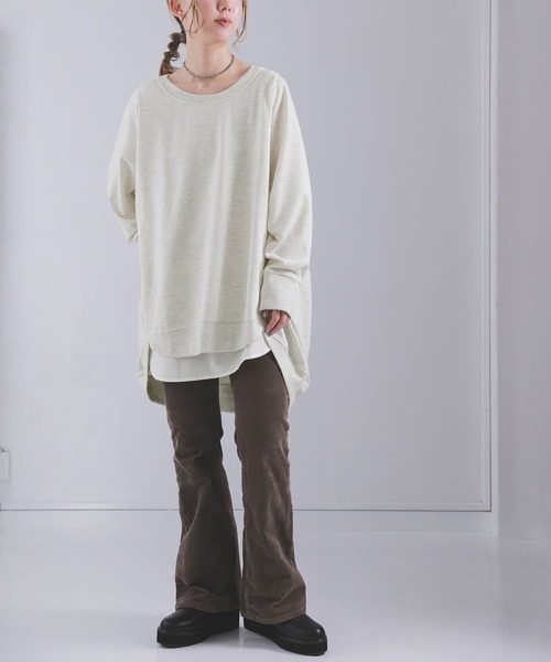 osharewalker（オシャレウォーカー）の「『スウェットデザインプルオーバー』（Tシャツ/カットソー・レディース・ネイビー/カーキ/グレー/ブルーグリーン/ブラック/オートミール/ボルドー/モカ・FREE）」の20枚目の写真