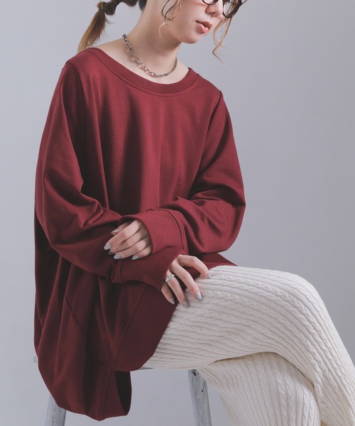 osharewalker（オシャレウォーカー）の「『スウェットデザインプルオーバー』（Tシャツ/カットソー・レディース・ネイビー/カーキ/グレー/ブルーグリーン/ブラック/オートミール/ボルドー/モカ・FREE）」の18枚目の写真