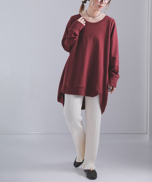 osharewalker（オシャレウォーカー）の「『スウェットデザインプルオーバー』（Tシャツ/カットソー・レディース・ネイビー/カーキ/グレー/ブルーグリーン/ブラック/オートミール/ボルドー/モカ・FREE）」の17枚目の写真