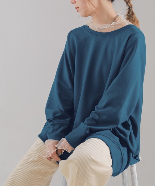 osharewalker（オシャレウォーカー）の「『スウェットデザインプルオーバー』（Tシャツ/カットソー・レディース・ネイビー/カーキ/グレー/ブルーグリーン/ブラック/オートミール/ボルドー/モカ・FREE）」の16枚目の写真