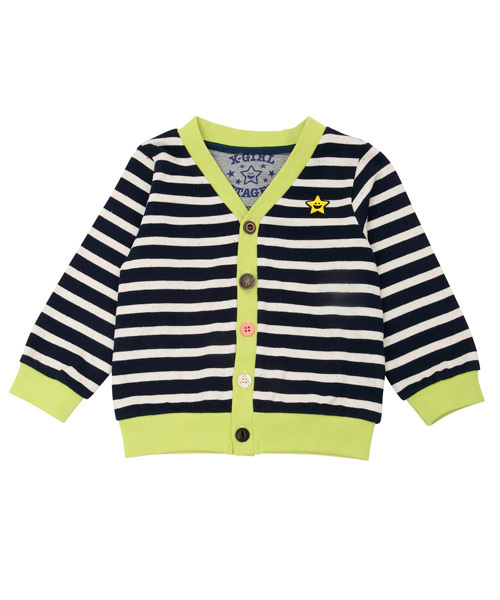 X-girl Stages（エックスガールステージス）の「STRIPY  CARDIGAN　(12M～3T)（カーディガン/ボレロ・キッズ・ネイビー/オレンジ/マルチ・12M/2T/3T）」の2枚目の写真