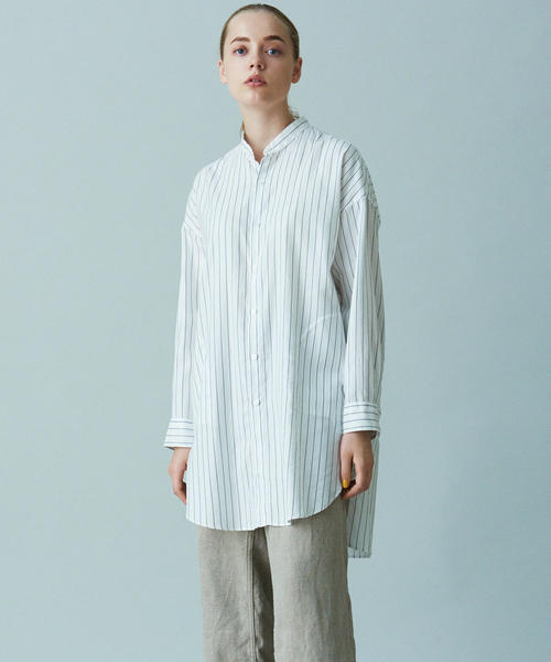 GALERIE VIEギャルリーヴィー コットン バンドカラーシャツ ロング白