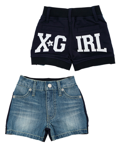 X-girl Stages（エックスガールステージス）の「TWO FACE HALF JEAN　(12M～3T)（デニムパンツ・キッズ・ライトブルー/インディゴブルー・12M/2T/3T）」の2枚目の写真