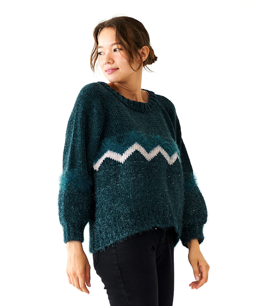 flower（フラワー）の「グリッターシャドウニット（ニット/セーター・レディース・ピンク/ブルー/グリーン/アイボリー・FREE）」の3枚目の写真