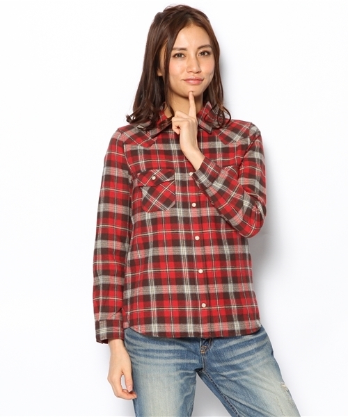 Ray BEAMS（レイビームス）の「□Ray BEAMS / ネルチェック ウエスタンシャツ（シャツ/ブラウス・レディース・レッド/オレンジ/ライトブルー・ONE SIZE）」の2枚目の写真