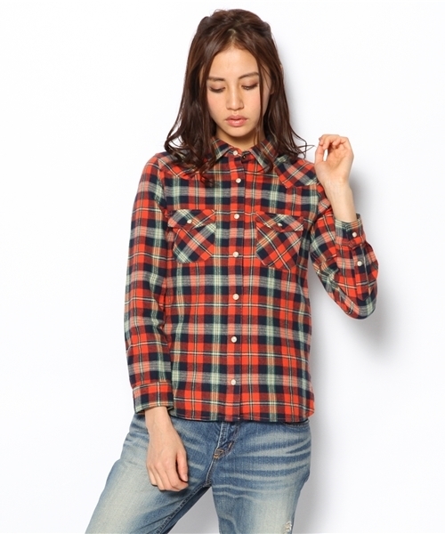 Ray BEAMS（レイビームス）の「□Ray BEAMS / ネルチェック ウエスタンシャツ（シャツ/ブラウス・レディース・レッド/オレンジ/ライトブルー・ONE SIZE）」の3枚目の写真