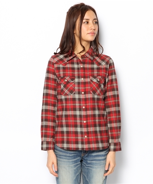 Ray BEAMS（レイビームス）の「□Ray BEAMS / ネルチェック ウエスタンシャツ（シャツ/ブラウス・レディース・レッド/オレンジ/ライトブルー・ONE SIZE）」の4枚目の写真