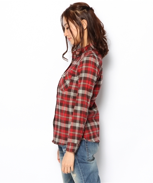 Ray BEAMS（レイビームス）の「□Ray BEAMS / ネルチェック ウエスタンシャツ（シャツ/ブラウス・レディース・レッド/オレンジ/ライトブルー・ONE SIZE）」の5枚目の写真