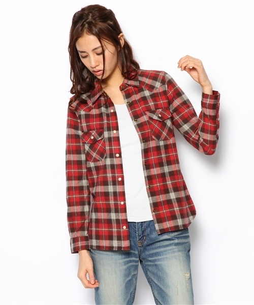 Ray BEAMS（レイビームス）の「□Ray BEAMS / ネルチェック ウエスタンシャツ（シャツ/ブラウス・レディース・レッド/オレンジ/ライトブルー・ONE SIZE）」の7枚目の写真