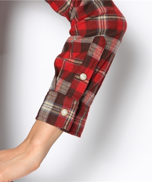 Ray BEAMS（レイビームス）の「□Ray BEAMS / ネルチェック ウエスタンシャツ（シャツ/ブラウス・レディース・レッド/オレンジ/ライトブルー・ONE SIZE）」の9枚目の写真