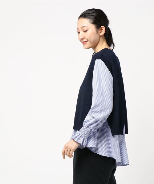 KOBE LETTUCE(コウベレタス)の「サイドスリット入りニットベスト&キャンディスリーブフレアシャツ(シャツ/ブラウス・レディース・ブラック/ネイビー/グレー・FREE)」の4枚目の写真
