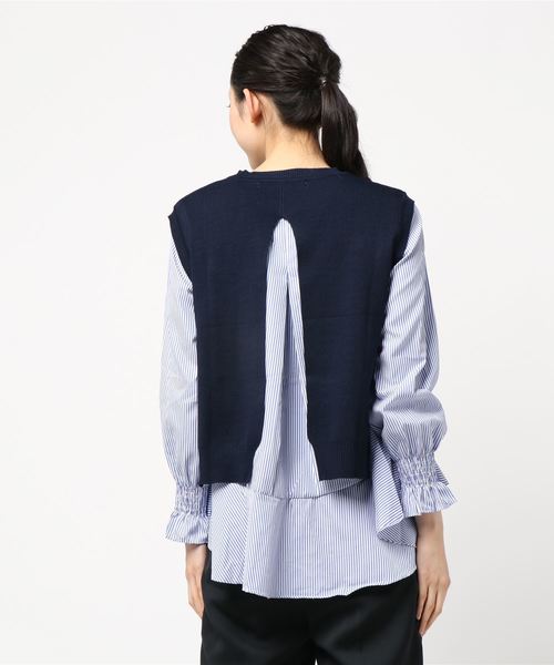 KOBE LETTUCE(コウベレタス)の「サイドスリット入りニットベスト&キャンディスリーブフレアシャツ(シャツ/ブラウス・レディース・ブラック/ネイビー/グレー・FREE)」の6枚目の写真