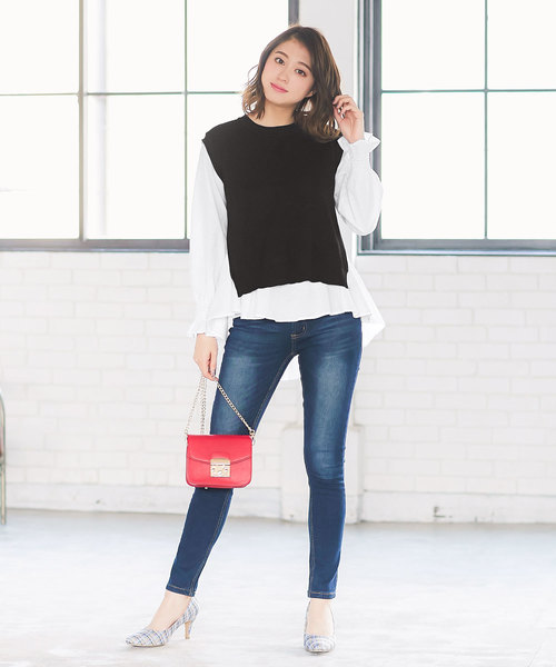 KOBE LETTUCE(コウベレタス)の「サイドスリット入りニットベスト&キャンディスリーブフレアシャツ(シャツ/ブラウス・レディース・ブラック/ネイビー/グレー・FREE)」の12枚目の写真