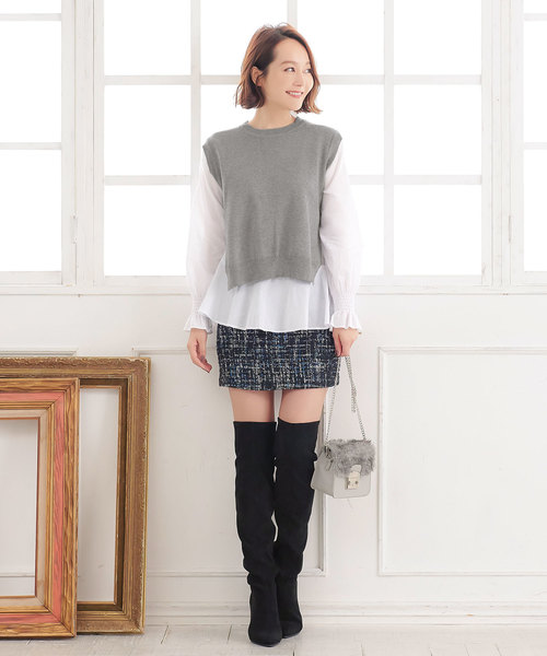 KOBE LETTUCE(コウベレタス)の「サイドスリット入りニットベスト&キャンディスリーブフレアシャツ(シャツ/ブラウス・レディース・ブラック/ネイビー/グレー・FREE)」の10枚目の写真