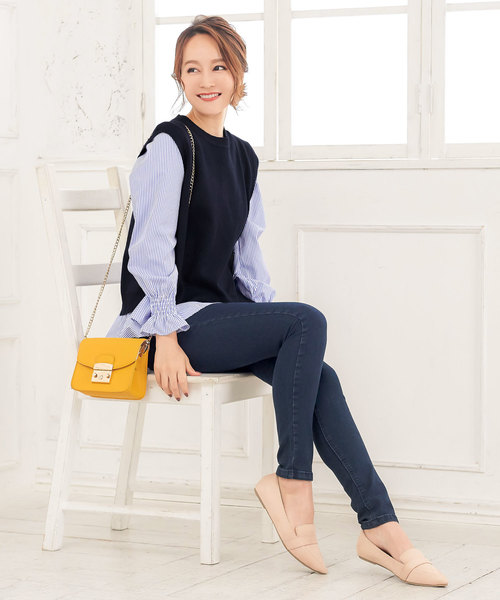 KOBE LETTUCE(コウベレタス)の「サイドスリット入りニットベスト&キャンディスリーブフレアシャツ(シャツ/ブラウス・レディース・ブラック/ネイビー/グレー・FREE)」の7枚目の写真