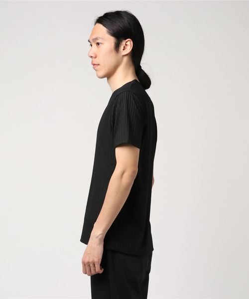 おしゃれスタ(オシャレスタ)の「テレコストライプVネック半袖カットソー(SS)(Tシャツ/カットソー・メンズ・ホワイト/ネイビー/ブラック・M/L)」の5枚目の写真